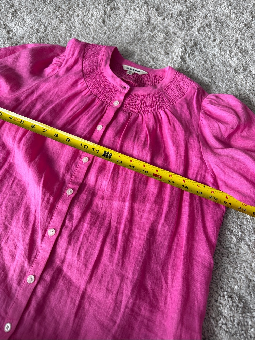 Boden Bright Pink Smocked Linen Button-Down Blouse - Picture 8 of 8